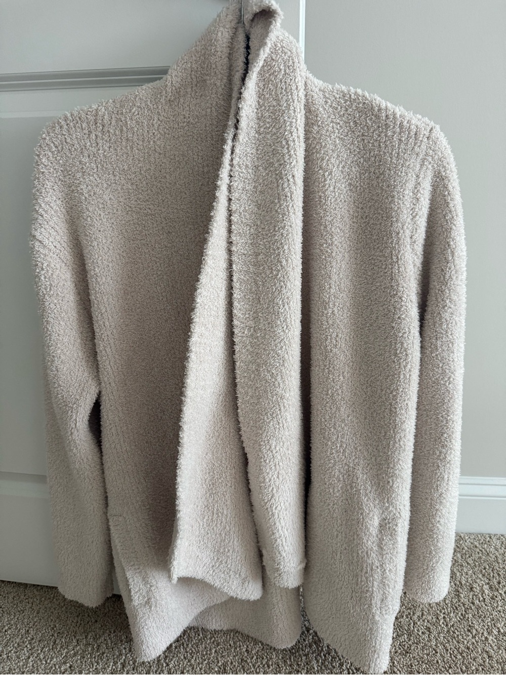 Barefoot Dreams Open-Front Cozy Cream/Taupe Cardigan - Picture 2 of 6
